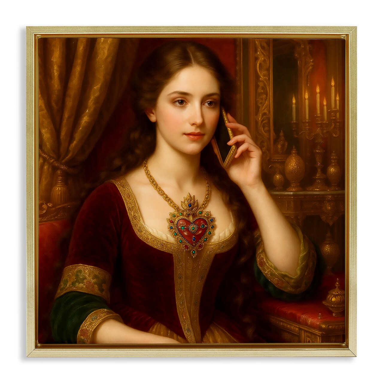 Stupell Industries Rococo Woman with Cell Phone Floating Frame, design by Grotto Studios
